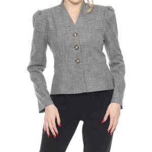 NEW JOSEPH RIBKOFF puff sleeve peplum jacket in grey melange
